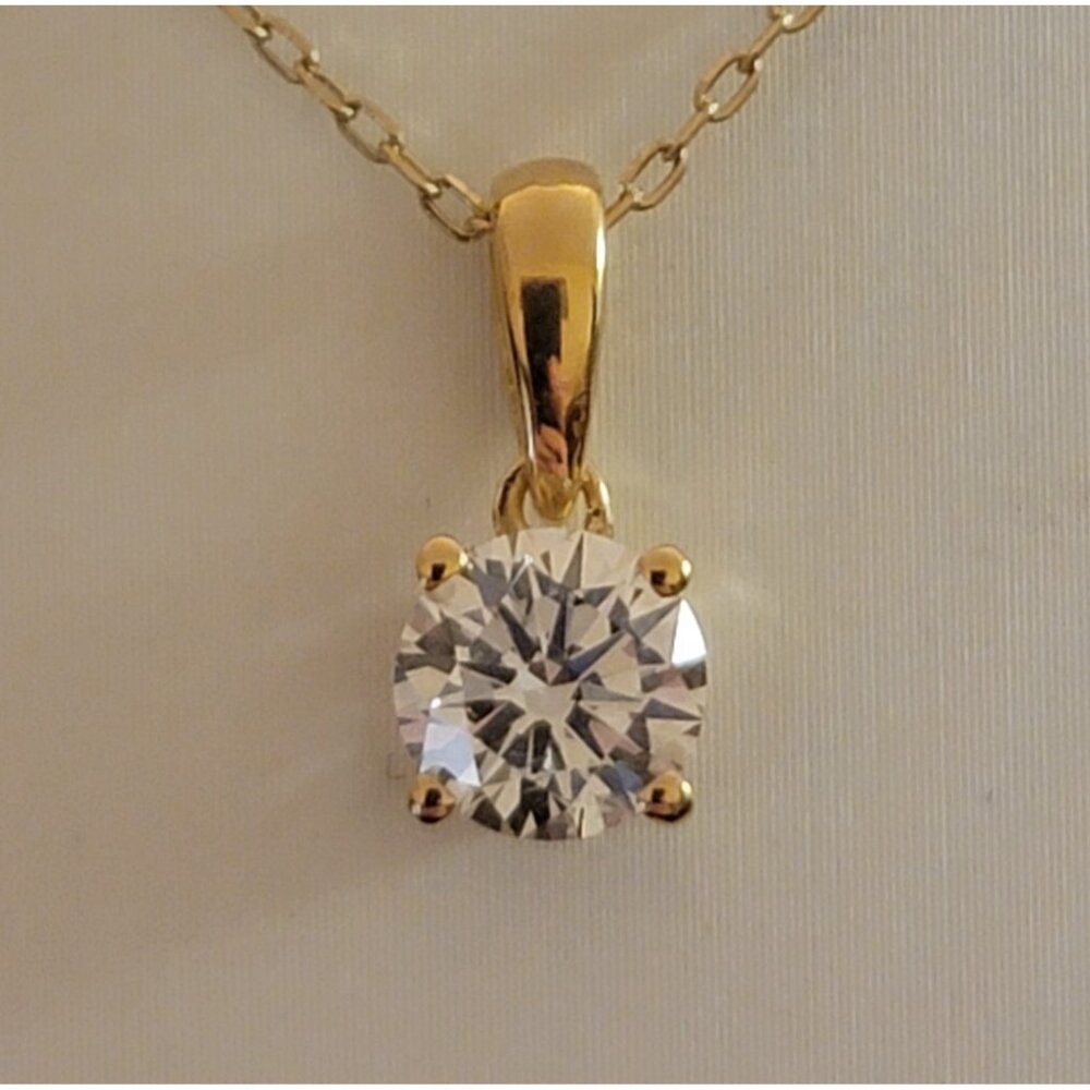 Lab Grown Diamond 0.75 Cttw Solitaire Pendant 18in 14KT Gold-Plated Sterling NWT - Picture 3 of 9